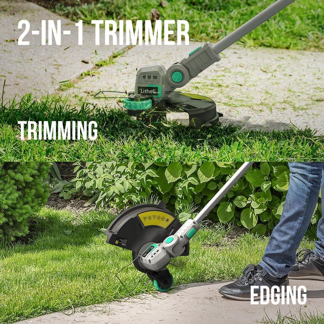 Litheli 20V 12 Inch Cordless String Trimmer/Edger, 2 X 2.0Ah Battery Powered Weed Eater with
