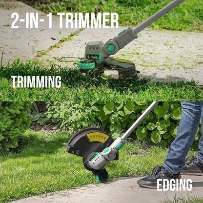 Litheli 20V 12 Inch Cordless String Trimmer/Edger, 2 X 2.0Ah Battery Powered Weed Eater with