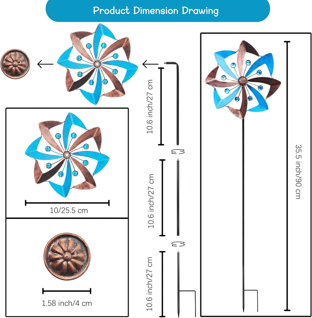 Wind Spinners Outdoor, 10 inch Wind Sculptures & Spinners, Metal Kinetic Wind Spinner, Decorative