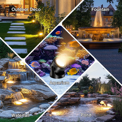 POPOSOAP Pond Lights, 6-in-1 Warm White Underwater Pond Lights, IP68 Waterproof LED Landscape