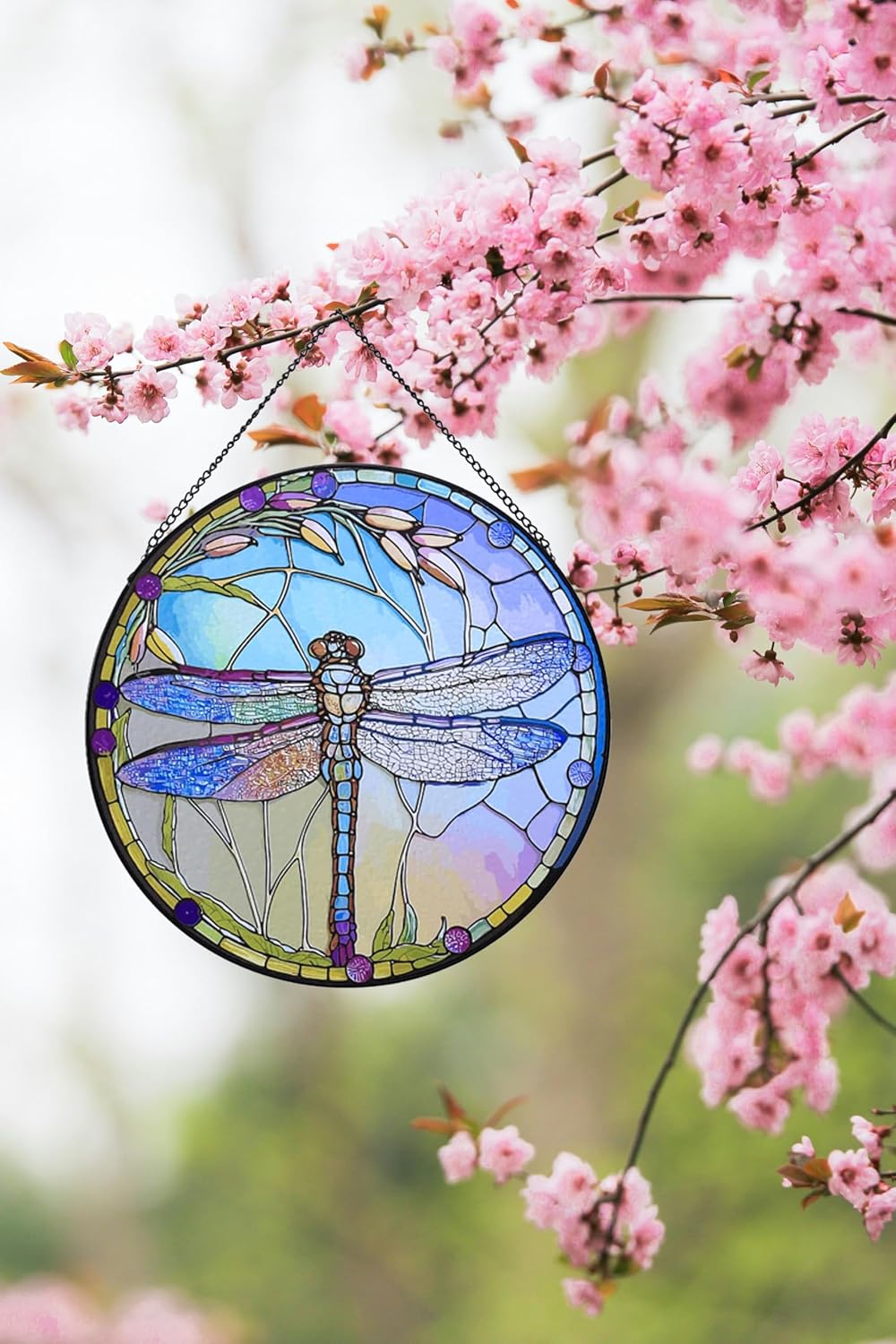 12 Inch Stained Glass Window Hanging, Large Dragonfly Suncatcher, Stained Glass Window Suncatcher
