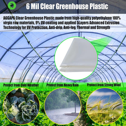 6 mil (10ft x 15ft) 100% Virgin Material. 5Layers Advanced Extrusion Technology for UV Protection