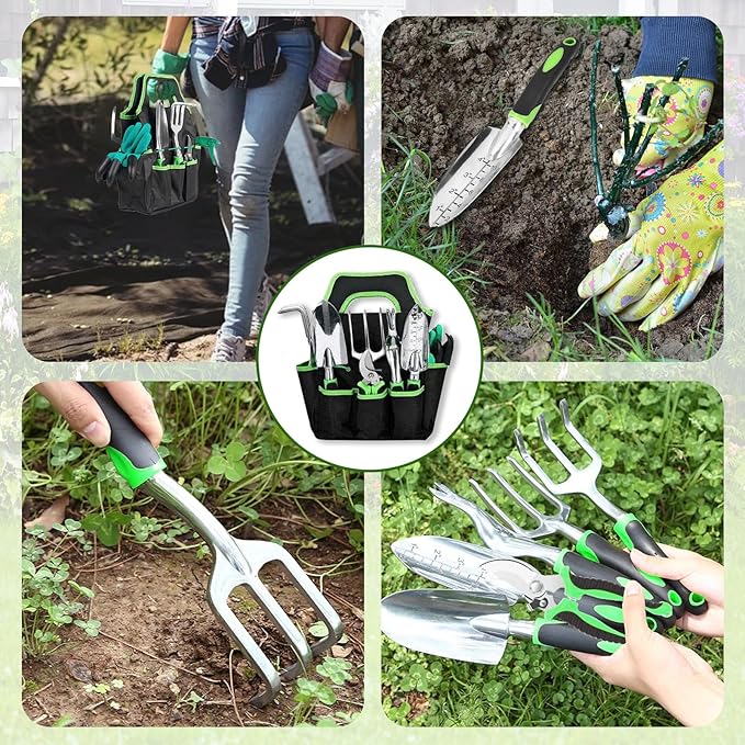 Heavy Duty Gardening Set, Featuring 9 Piece Durable Tools with Comfortable Non Slip Ergonomic