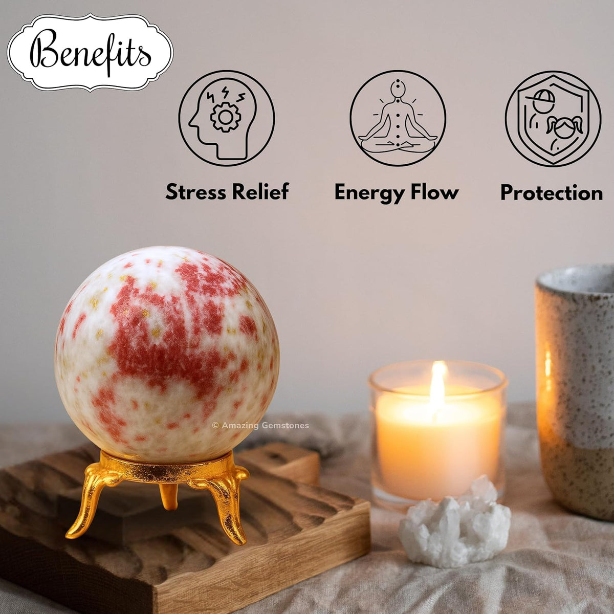 Amazing Gemstone Cinnabarite Crystal Ball with Stand - 2 Inches Crystal Sphere Meditation Balls for