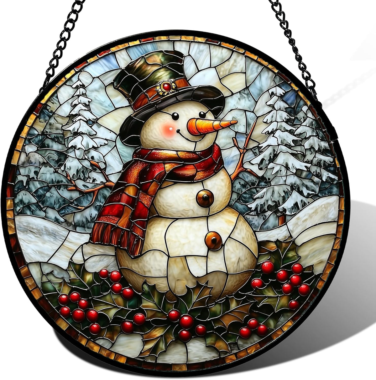 Stained Glass Window Hanging - Christmas Snowman Suncatcher for Door Terrace Garden Home Decor