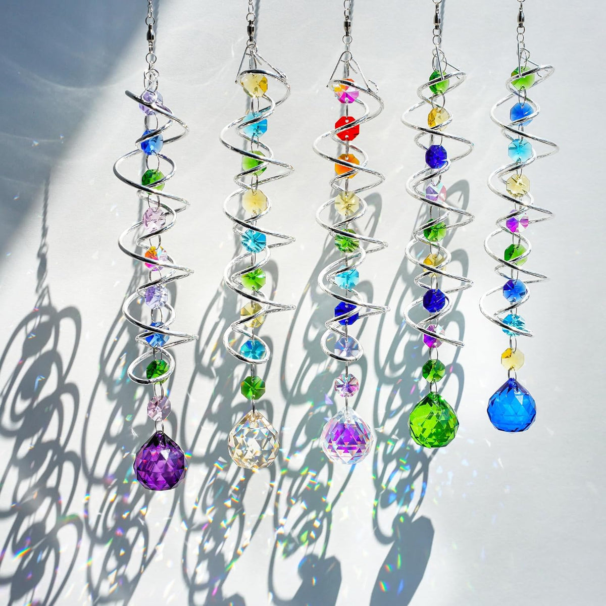 H&D HYALINE & DORA 5 Pack Sun Catchers Crystal Suncatchers for Windows Hanging Gazing Ball Spiral