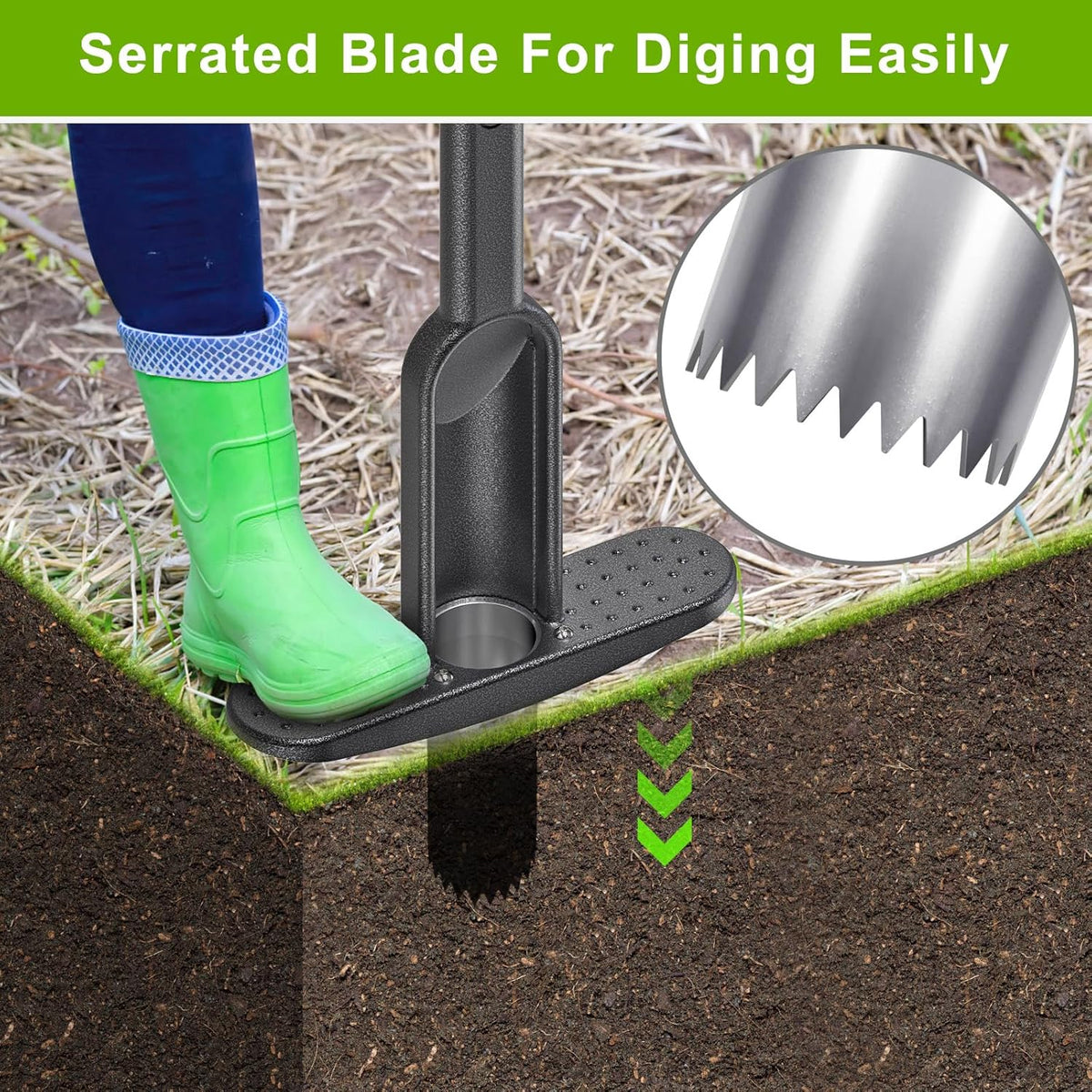 Dolibest Bulb Planter Tool w/Soft Rubber Grip, Grass Plugger Tool w/Stainless Steel Sharp