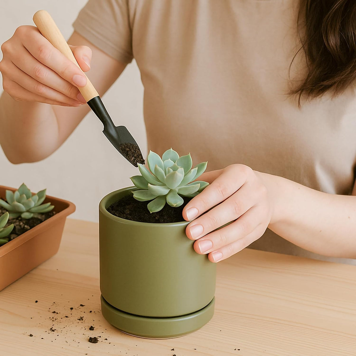 D'vine Dev 3.5 Inch Ceramic Planter Pot with Drainage Hole and Saucer, Indoor Cylinder Round