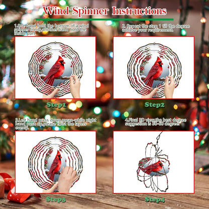 Cardinal Wind Spinner,3D Bird Spinners with Holly for Yard and Garden 3D Steel Wind Spinners