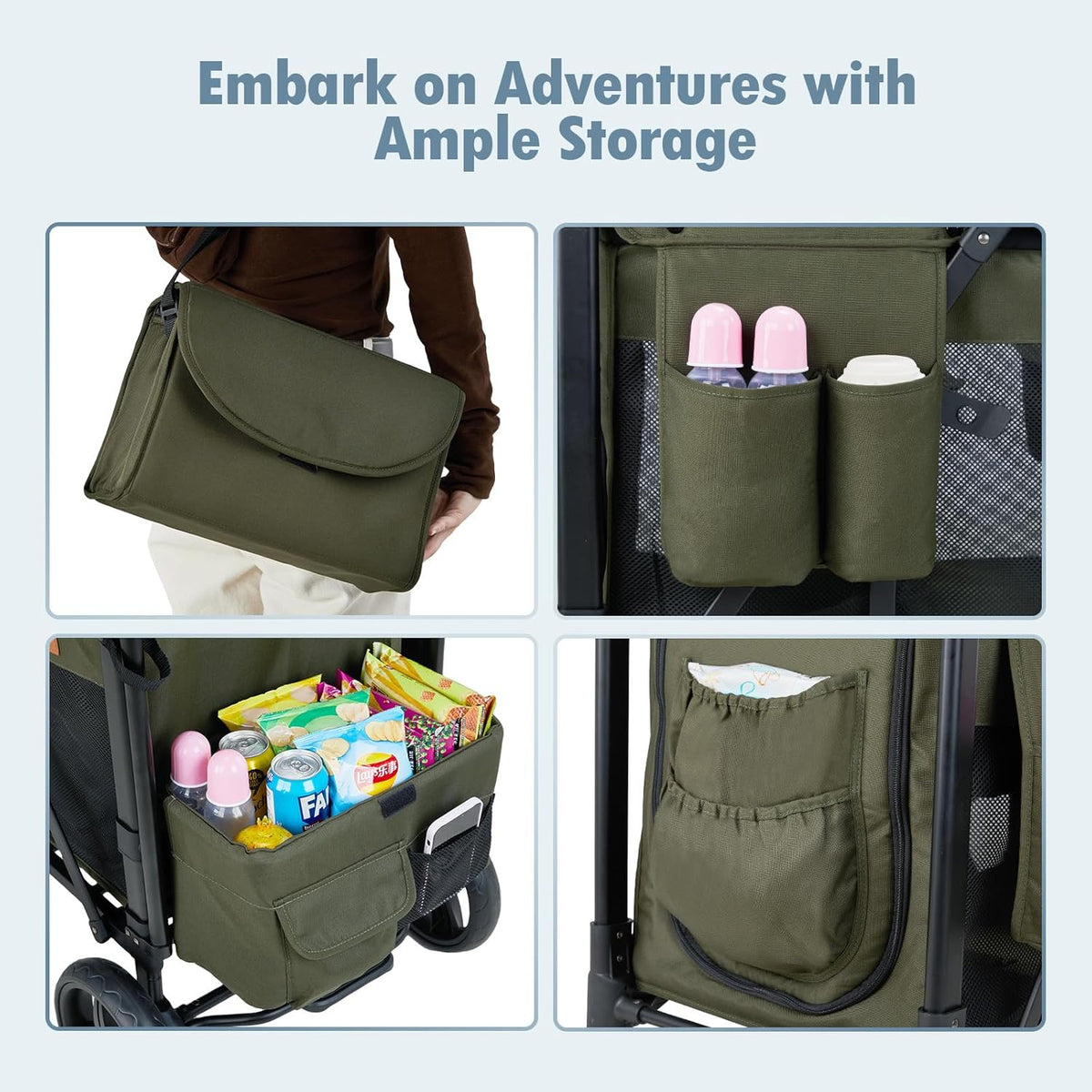 Wagon Stroller for 2 Kids, High Seat & 5 Point Harness, Foldable All-Terrain Wagon for Toddler with
