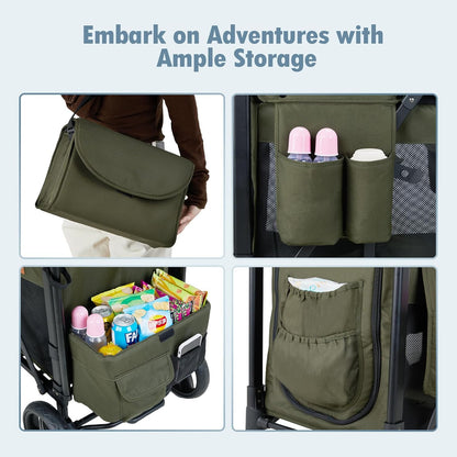 Wagon Stroller for 2 Kids, High Seat & 5 Point Harness, Foldable All-Terrain Wagon for Toddler with