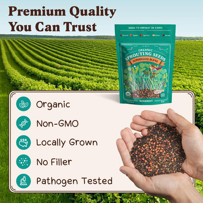 Seedboy Organic Non-GMO Sprouting Seeds, Superfood Blend - USA Grown Microgreens Mix with Broccoli