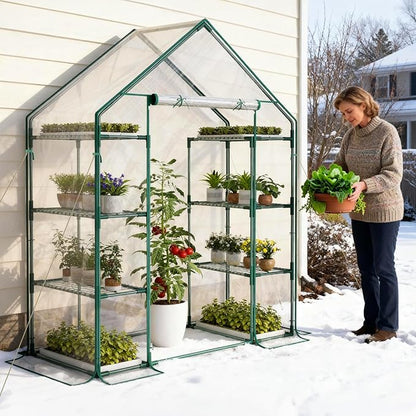 Indoor Greenhouse with Grow Light, 4-Tier Mini Greenhouse 56.3"x28.7"x76.8" Small Greenhouse with
