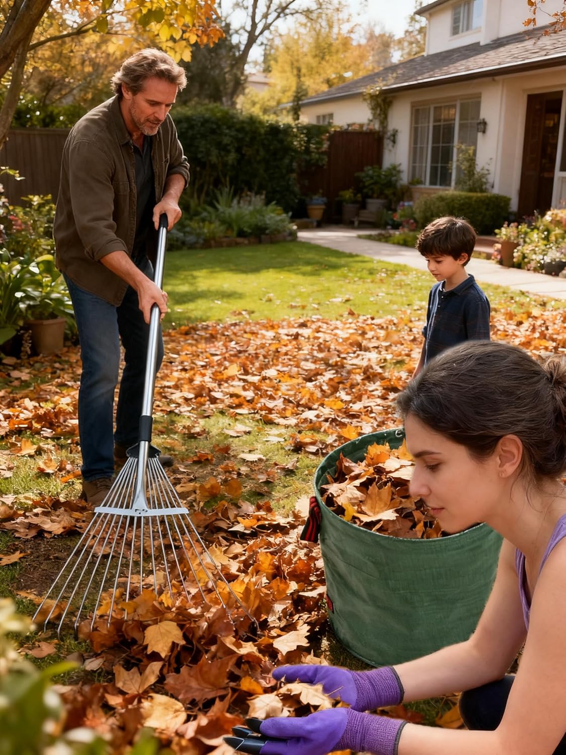 Garden Rake for Leaves with Telescoping Long Handle 33-63" & Adjustable Head 8-22" - Heavy Duty