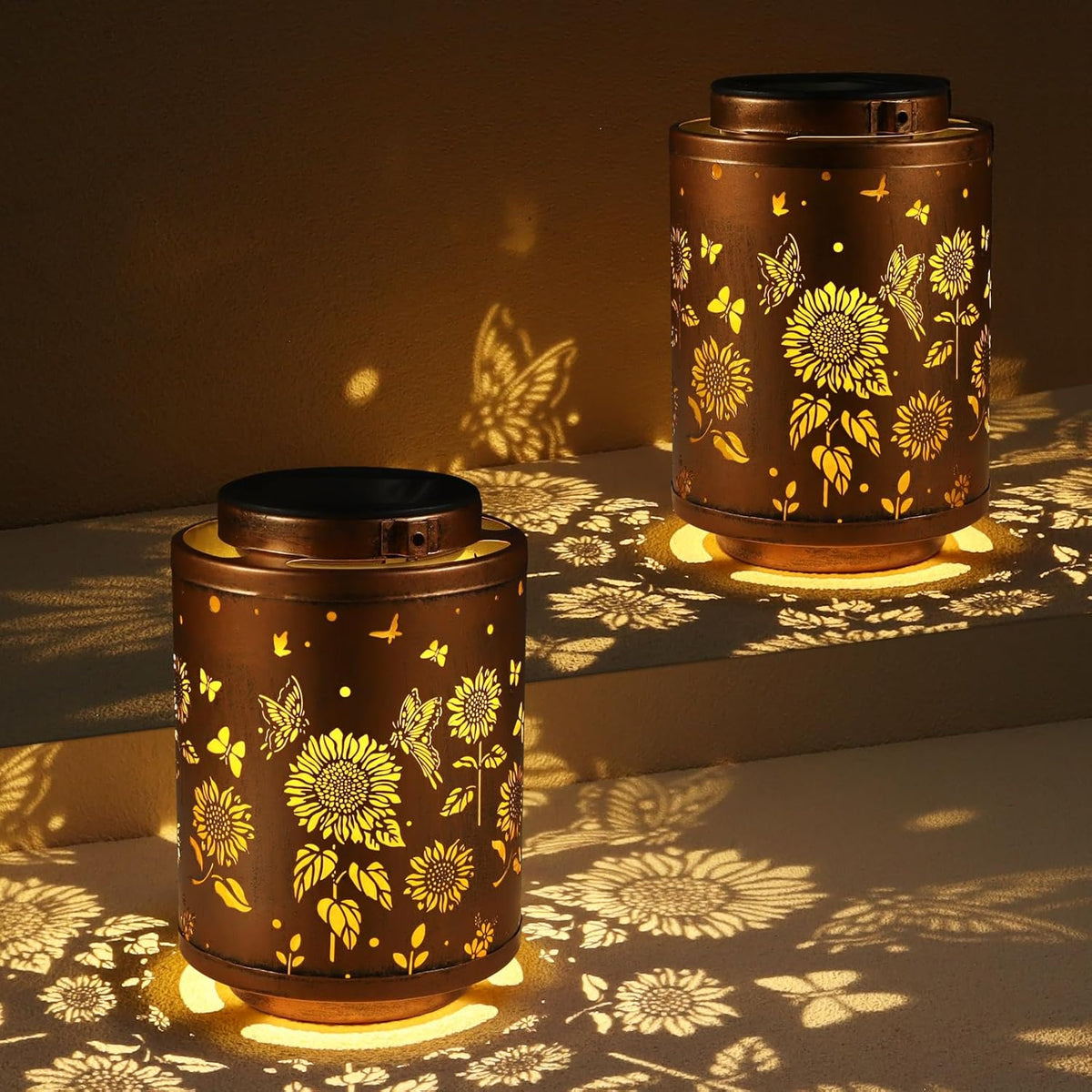 2 Pack Solar Outdoor Lanterns, Garden Decor LED Light Hanging Waterproof Solar Metal Lantern
