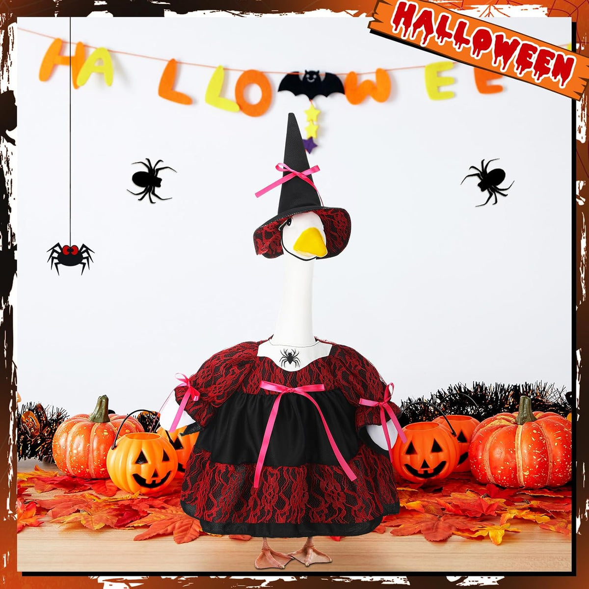 Suzile Halloween Porch Goose Outfit Witch Costume for 23" High Cement or Plastic Goose Clothes for