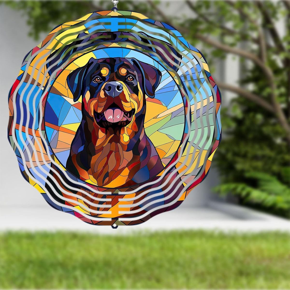 Rottweiler Dog Wind Spinners Outdoor Dog Memorial Gifts, 3D Metal Kinetic Hanging Garden Wind