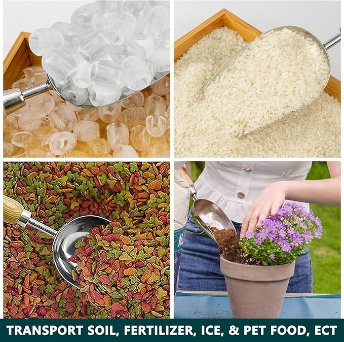 Berry&Bird Garden Loose Soil Scoop, Stainless Steel Hand Shovel Spade with Wood Handle Multi