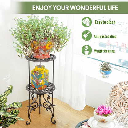 Sungmor Heavy Duty Cast Iron Potted Plant Stand,26-Inch 2 Tiers Metal Planter Rack,Decorative
