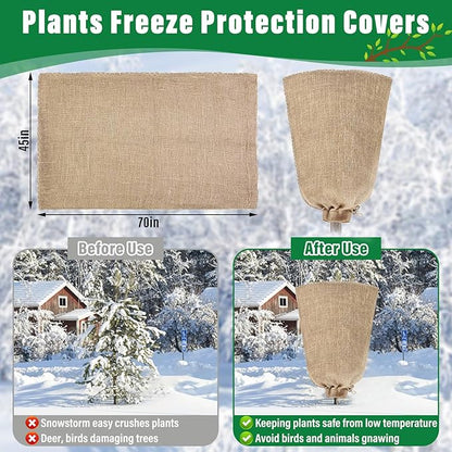 Riare 2 Packs 45 × 70 Inch Burlap Winter Plant Cover Bags with Drawstring- Reusable Large Burlap