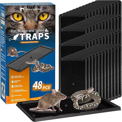 LULUCATCH Sticky Mouse Trap, 48 Pack Large Glue Traps, Pre-Baited Heavy Duty Non-Toxic Bulk Glue