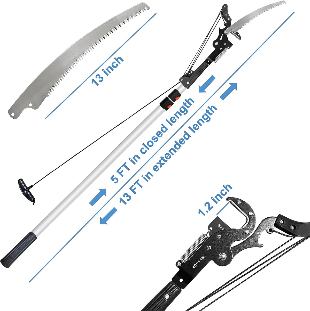 5-13FT Tree Trimmer Telescopic, Pole Saw & Pruner for Trimming, Pruning Saw Extendable, Long Handle