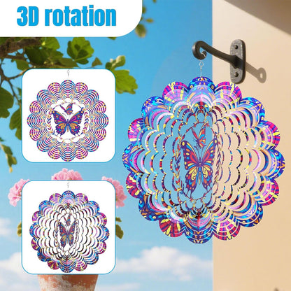 Wind Spinners Outdoor, Butterfly Metal 3D Hanging Garden Decor, 12-inch Stainless Steel Wind