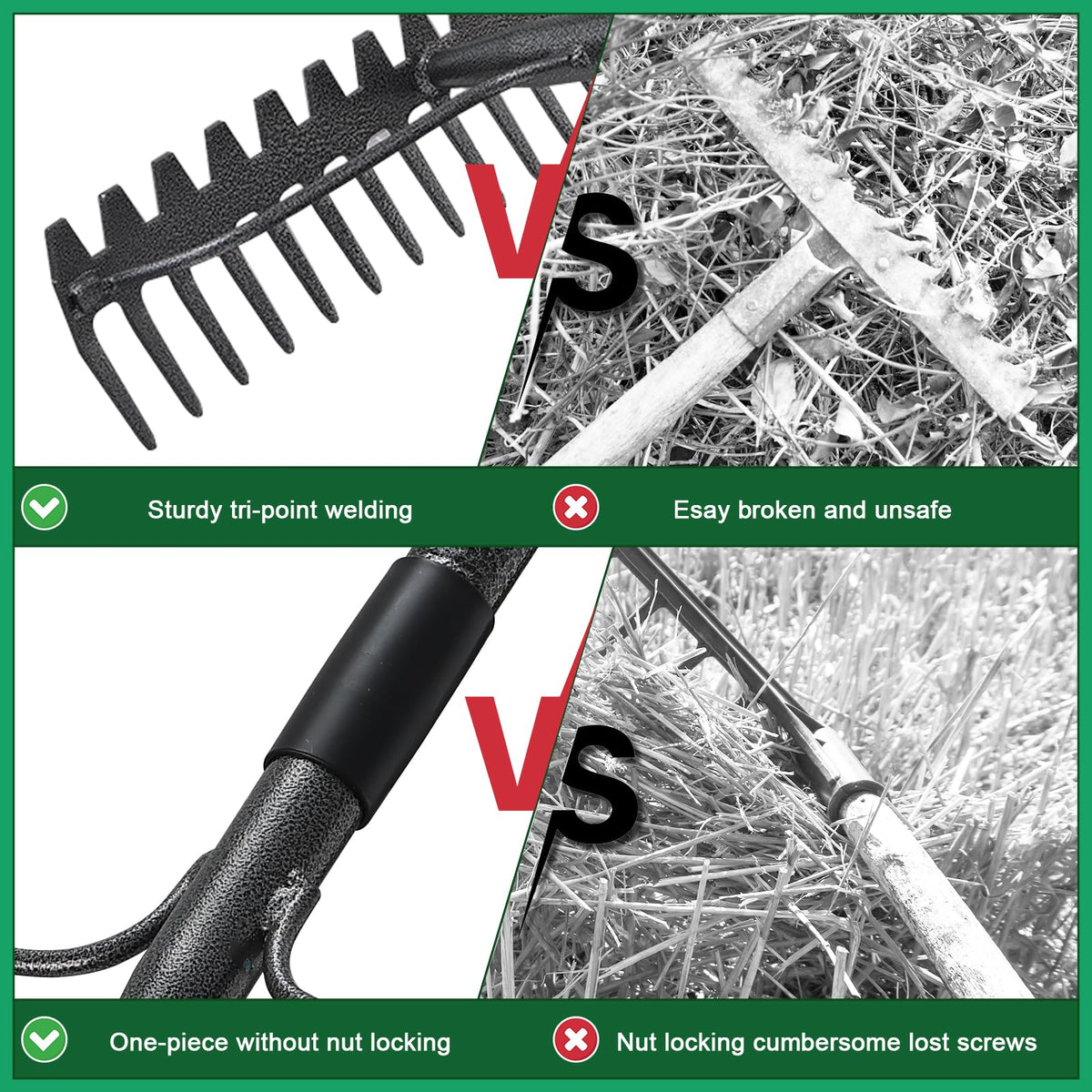 63'' Bow Rake ，17 Tines Metal Head Rakes with Stainless Steel Handle，Heavy Duty Garden Rake for