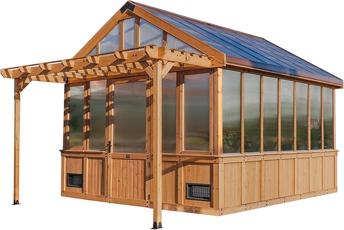 Backyard Discovery Bellerose XL 13' x 11' Cedar Wood and Polycarbonate Walk-in Greenhouse Kit with