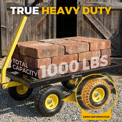 Sekey 1000lbs Heavy Duty Steel Garden Cart for Yard & Farm, Utility Wagon with Removable Sides