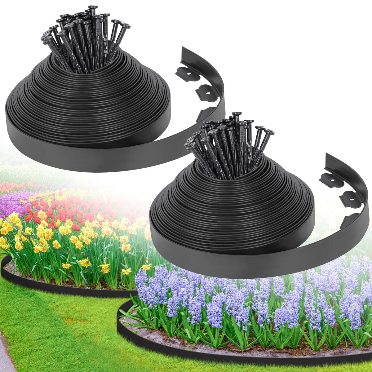 2-Inch x 100 FT Landscape Edging Border with 150 Stakes, Plastic Edging for Landscaping Garden