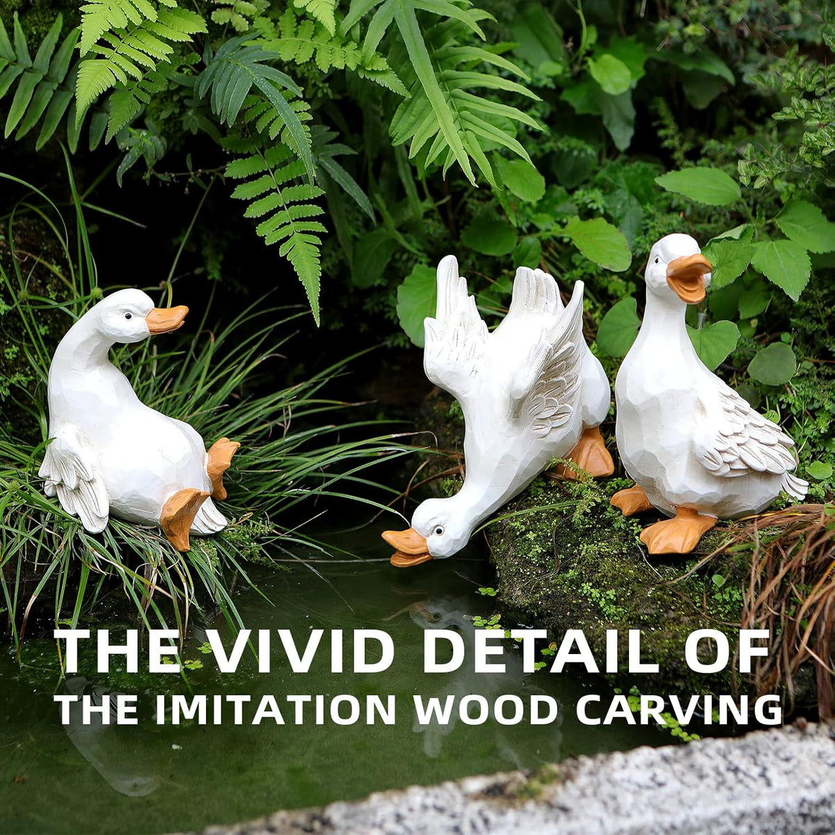 Duck Yard Decorations Outdoor Ornaments Set of 3, Resin Goose Sculpture Statue Front Porch Garden