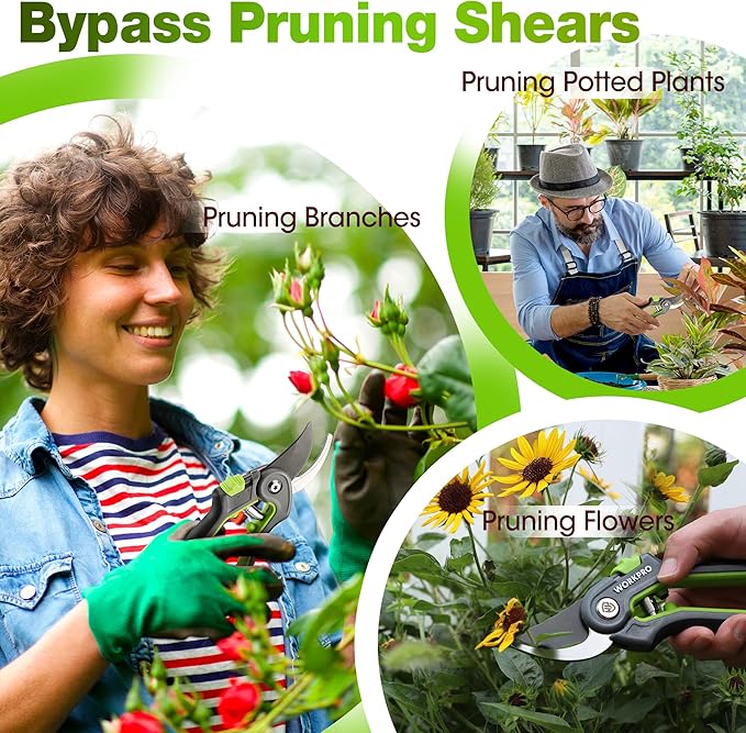 WORKPRO Garden Pruning Shears 2 Pack, 8" Bypass Pruning Shears and 6.25" Straight Garden Scissors