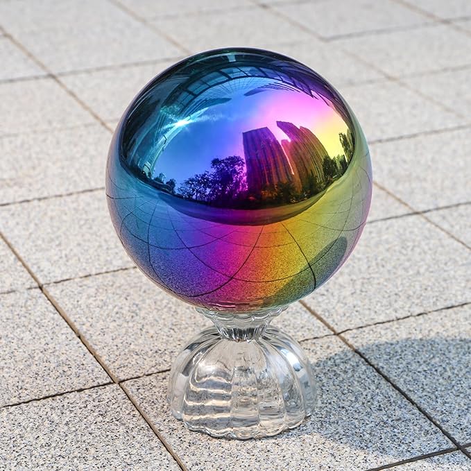 yarlung Set of 10 Stainless Steel Rainbow Gazing Balls, 50-150 mm Garden Mirror Globe Floating Pond