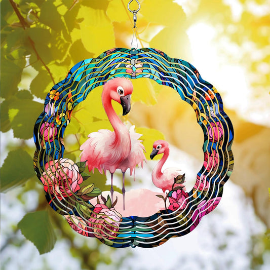 Mother Baby Flamingo Wind Spinner, Mother Baby Flamingo Wind Spinner Hanging for Yard and Garden