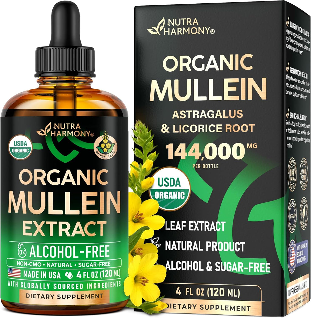 Mullein Drops for Lungs - USDA Organic Liquid - Mullein Leaf Extract Supplement - Made in USA
