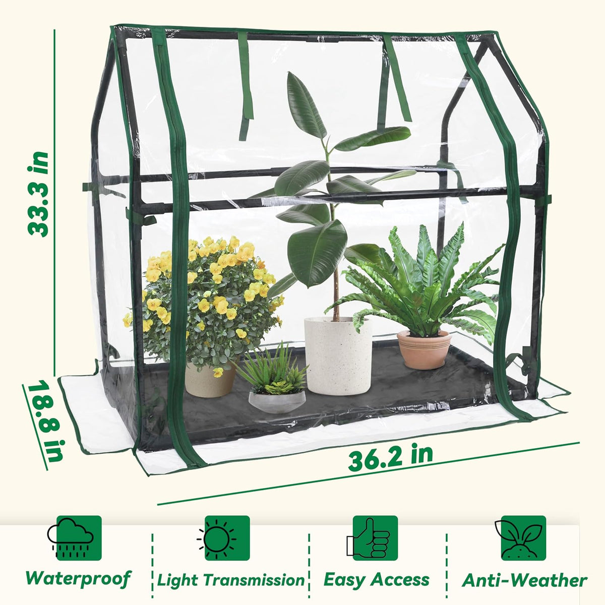 Gardzen Mini Greenhouse with Waterproof Base, Indoor/Outdoor Tabletop Greenhouse for Seed Starting