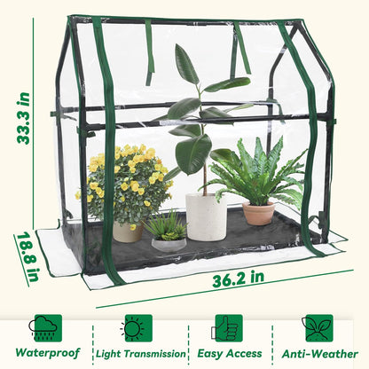 Gardzen Mini Greenhouse with Waterproof Base, Indoor/Outdoor Tabletop Greenhouse for Seed Starting