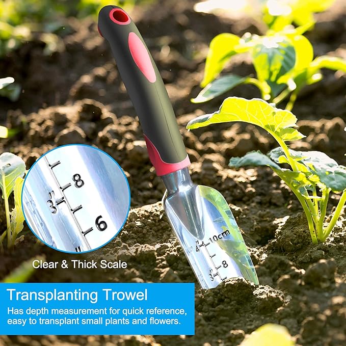 Garden Tool Set, 3 Pieces Aluminum Heavy Gardening Kit Including Hand Shovel, Transplant Shovel and