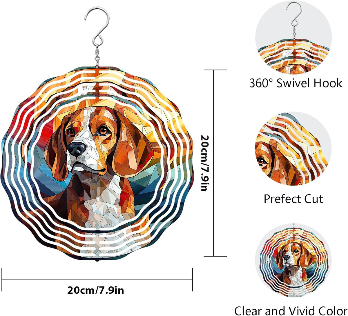 Beagle Dog Wind Spinners Outdoor Dog Memorial Gifts, 3D Metal Kinetic Hanging Garden Wind Spinner