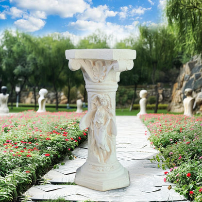 Vintage Weathered 21.3’’H Winged Angel Roman Column Statue Oxidized Magnesium Pedestal Base for