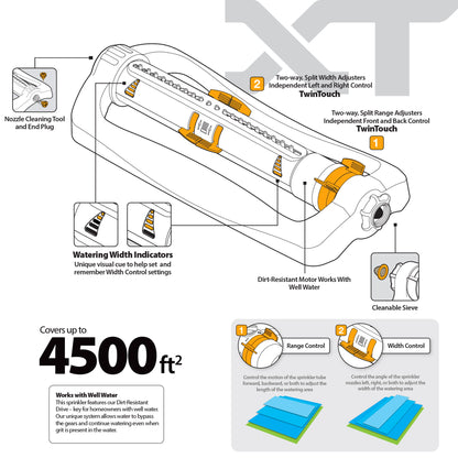 Melnor 65165AMZ XT Turbo Oscillating Sprinkler, 4,500 sq. ft., Quick Connect Bundle, 2-Way
