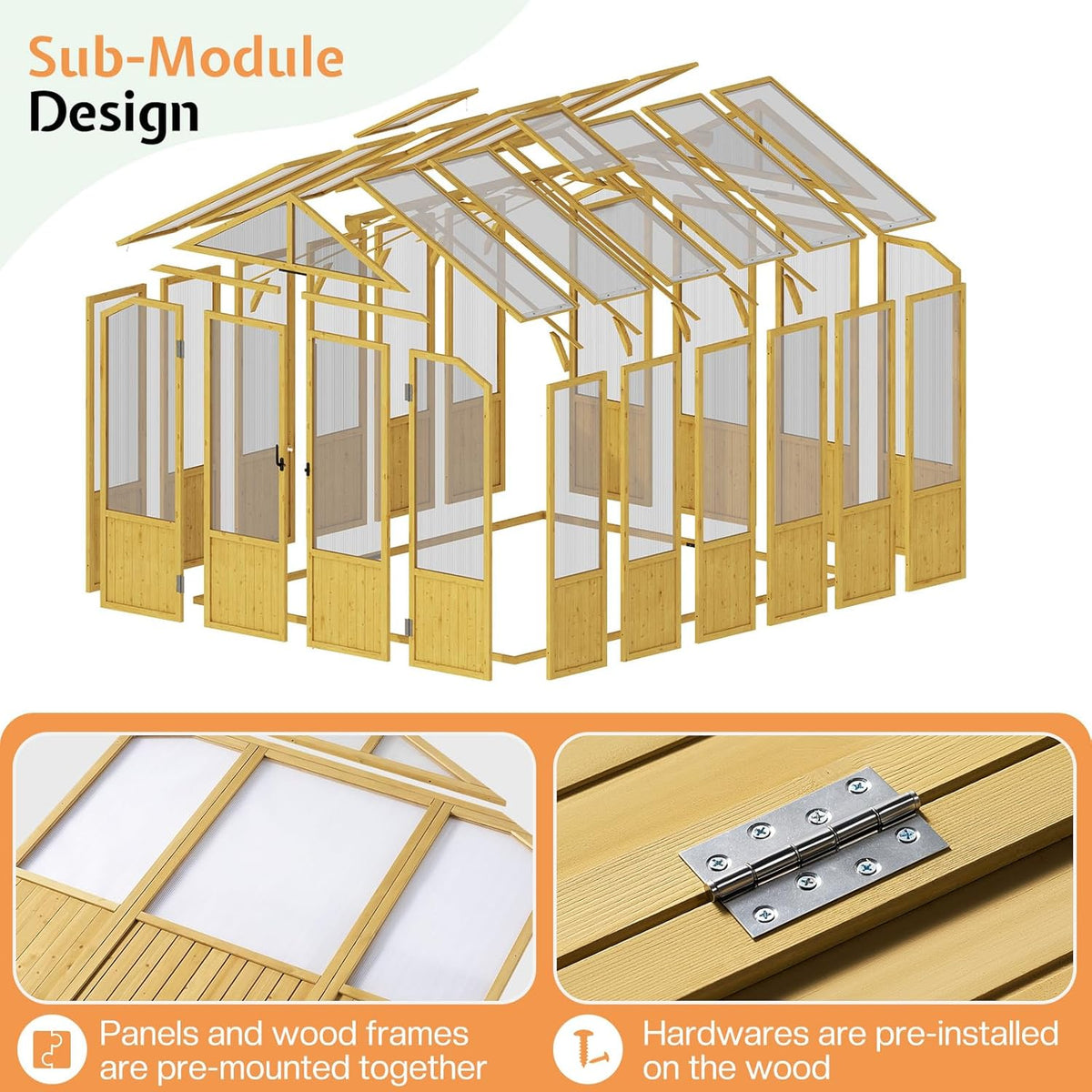 Jocisland 8x9.5x7.5 Ft Wooden Greenhouse, Pre-Assembled Solid Cedar Frame, Walk-in Design, Lockable