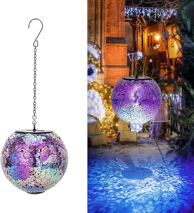 VCUTEKA Solar Lanterns Outdoor Waterproof - Hanging Solar Lights Garden LED Lanterns Mosaic Crack