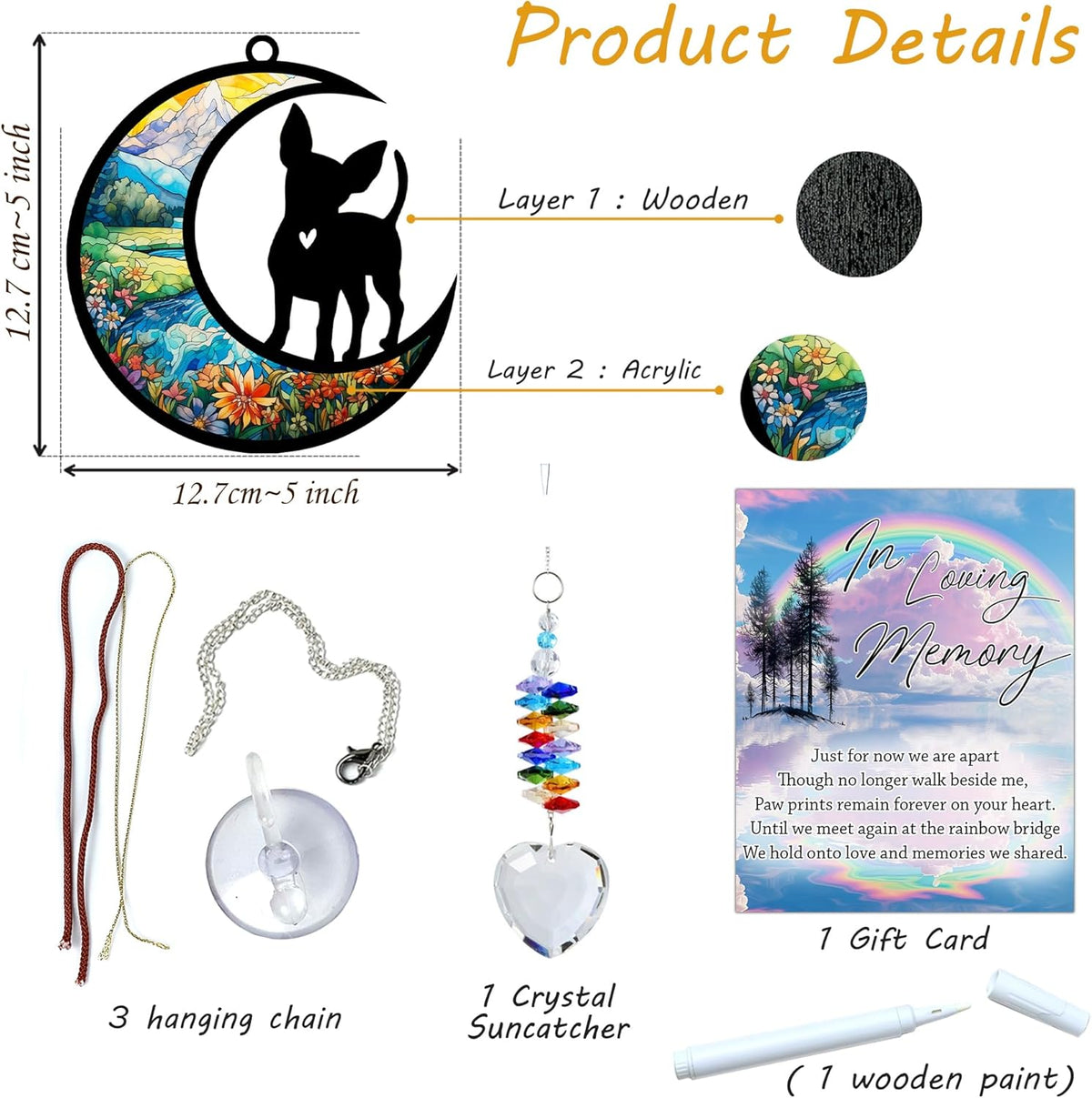 Chihuahua Suncatcher, Personalized Pet Loss Gift with Name & Date, Heart-Shaped Crystal Sun