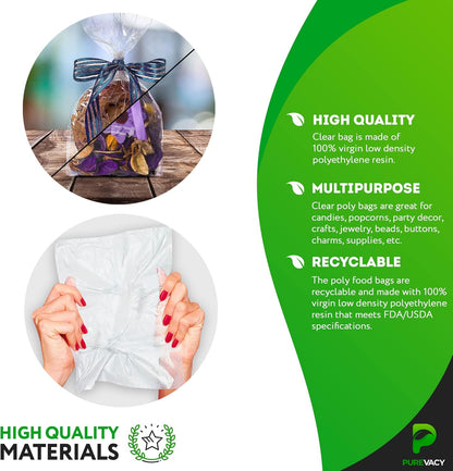 Gusseted Plastic Bags, 8 x 4 x 18 Inches. Pack of 1000 Clear Gusseted Poly Bags. 2 Mil Polyethylene