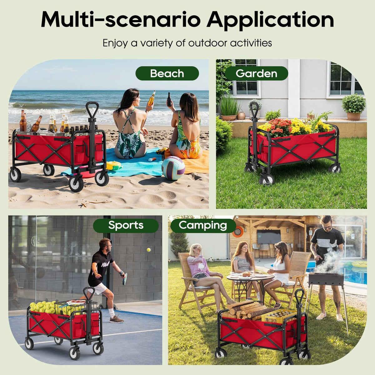 Collapsible Wagon Folding Wagon Garden Cart with Large Capacity, Portable Utility Wagon Cart Heavy