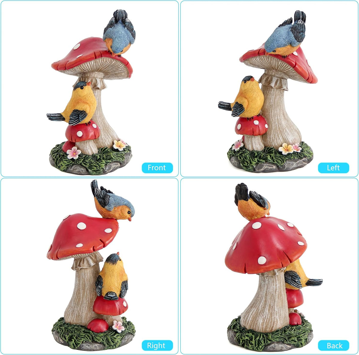 Leekung Bird Garden Statue for Outdoor Decorations,Bird Figurines Mushroom Statue for Garden