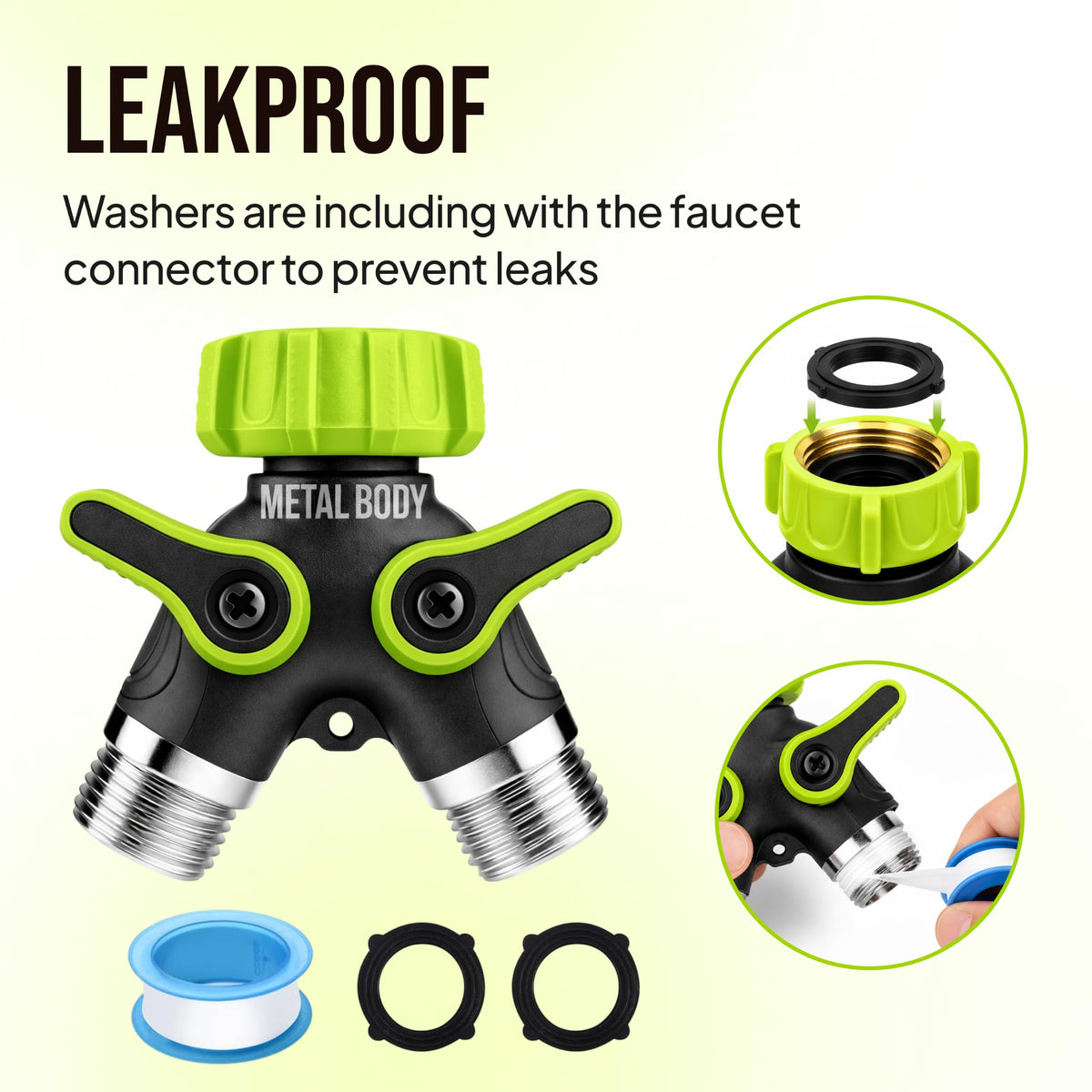 2 Way Hose Splitter Heavy Duty - Metal Y Garden Hose Splitter with Shutoff Valves, Brass Outdoor