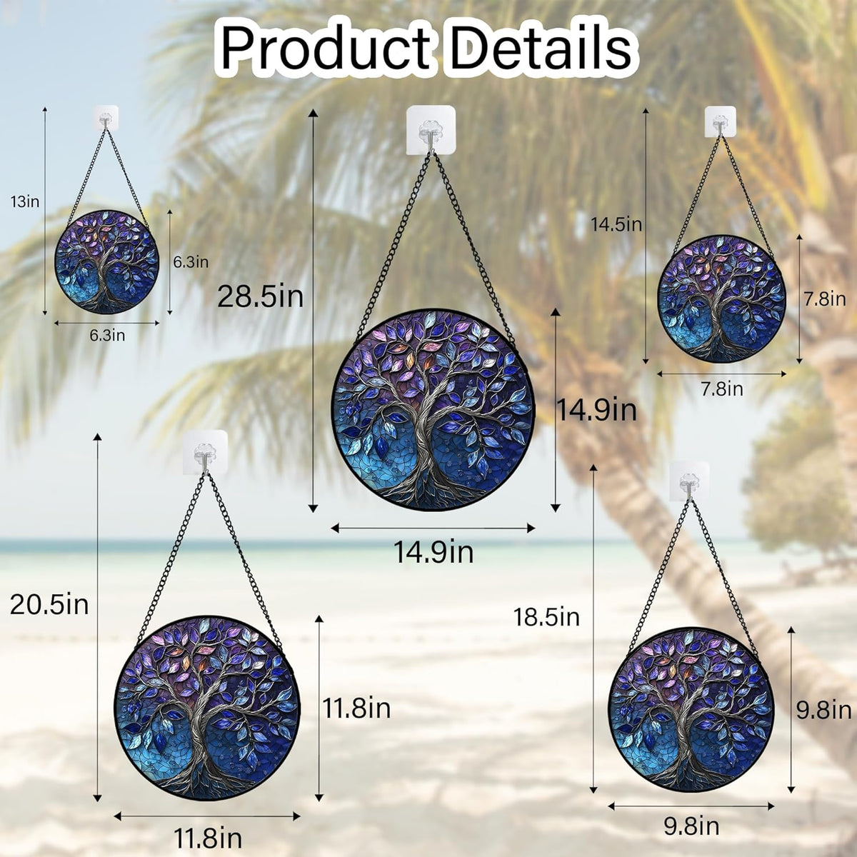 Stained Glass Window Hanging, Blue Purple Tree of Life Sun Catchers Colorful Glass Panel Plants